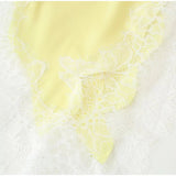Yellow Satin Lace Splicing Sling Dress Women Elegant Irregular Hem V Neck Backless Sleeveless Gown Chic Women Party Club Vestido