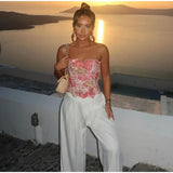 Retro Printed Strapless Long Dress Fashion Women's Sleeveless Off Shoulder Pleated Vestidos 2025 Summer Lady Beach Party Robes