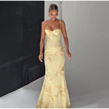 Women Flower Printed Sling Long Dresses Sleeveless Off Shoulder Floor Length Backless Maxi Dress Lady Elegant Chic Party Robe