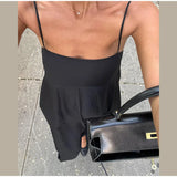 Solid Backless Spaghetti Strap Dress Women's Fashion Loose High Waist A-line Vestidos Summer Lady Holiday Street Robes 2025 New