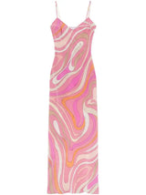Chic Print Sling Long Dress Women Sleevless Backless Side Split Party Dresses 2025 Summer Street Beach Lady Ankle-length Robes