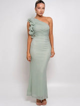 Articat Elegant Sleeveless Slant Shoulder Flower Dress Women Spring/Summer 2025 Sexy Mesh Wrap Hip Dress Party Evening Dress