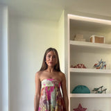 Retro Printed Strapless Long Dress Fashion Women's Sleeveless Off Shoulder Pleated Vestidos 2025 Summer Lady Beach Party Robes