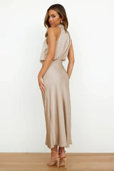 Summer Luxury Sleeveless Silk Satin Long Dress Women Elegant Off Shoulder Celebrity Evening Dress Partywear Lady Trumpet Dress