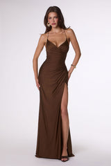 Amoris T102 Long Fitted Sexy Evening Gown Open Back Slit