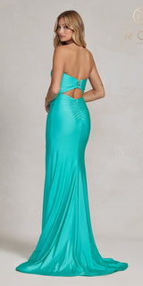 Nox Anabel T1139 Floor Length Fitted Satin Strapless Sweetheart Dress