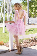 Nox Anabel T133 Fit and Flare Chiffon Dress with Deep V-Pleated Neck