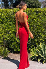Astee T2008W Fitted Spaghetti Strap Open Back with Lace Detail Gown