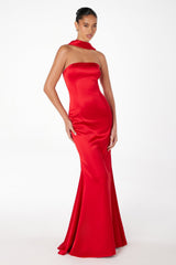 Astee T2012 Strapless Fitted Mermaid Gown with Scarf