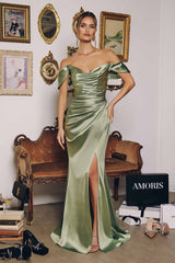Amoris T610 Off the Shoulder Strap Gathered Hip Evening Gown