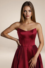 Amoris T612 Long A-Line Strapless Satin Semi-Formal Gown