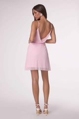 Amoris T617 Fitted Mini Cocktail Dress Draped Cowl Neckline