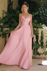Amoris T714 Spaghetti Strap Draped Cowl Neck A-Line Dress