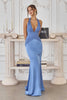 Amoris T720 Halter Satin Sleek Floor Length Gown