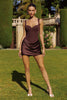 Amoris T733 Fitted Mini Dress Softly Draped Satin Skirt
