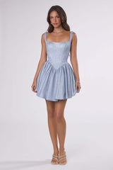 Amoris T738 Short Fitted Bodice Tiered Ruffle Mini Skirt Dress