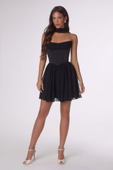 Amoris T740 Strapless Fit and Flare Mini Chiffon Dress