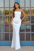 Amoris T744W Strapless Sequin Bodice Satin Skirt Off White Formal Dress