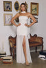 Amoris T825W Strapless Satin Bodice Pleated Skirt Fitted Off White Dress
