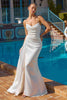 Amoris T826W Long Fitted Off White Satin Gown Draped Cowl Neckline