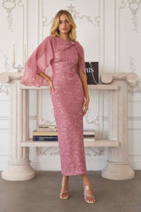 Amoris T906 Sequin Lace Gown Detachable Sheer Cape Overlay