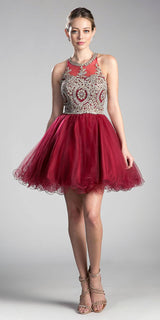 Ladivine UJ0119 Short Appliqued Bodice Halter Tulle Skirt Dress