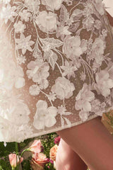 Andrea & Leo WL085 Dimensional Floral & Lace Strapless Short Bridal Midi Dress
