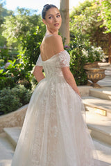 Andrea & Leo WL090 Embroidered Lace Tulle Off Shoulder Wedding Ball Gown