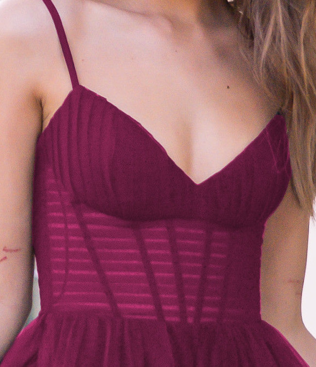 The Yasmin A-line Tulle Skirt Slit Detail Gown (Mulberry)