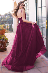 The Yasmin A-line Tulle Skirt Slit Detail Gown (Mulberry) - treasures-4-u-2-day