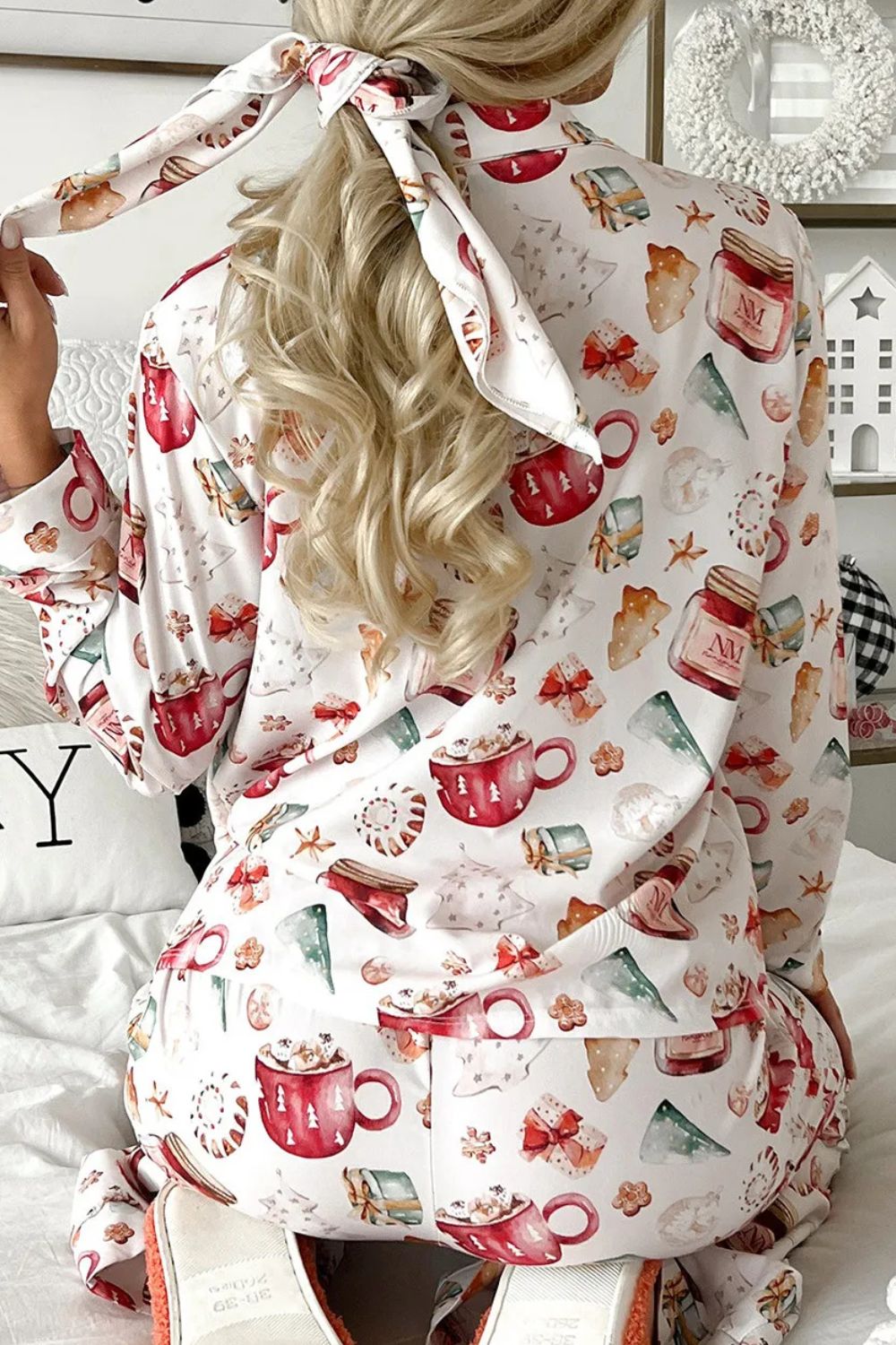 Simona Slumbertime 100% Viscose Coffee Tea with Me Graphics Print Top and Pants Loungewear Set (White)