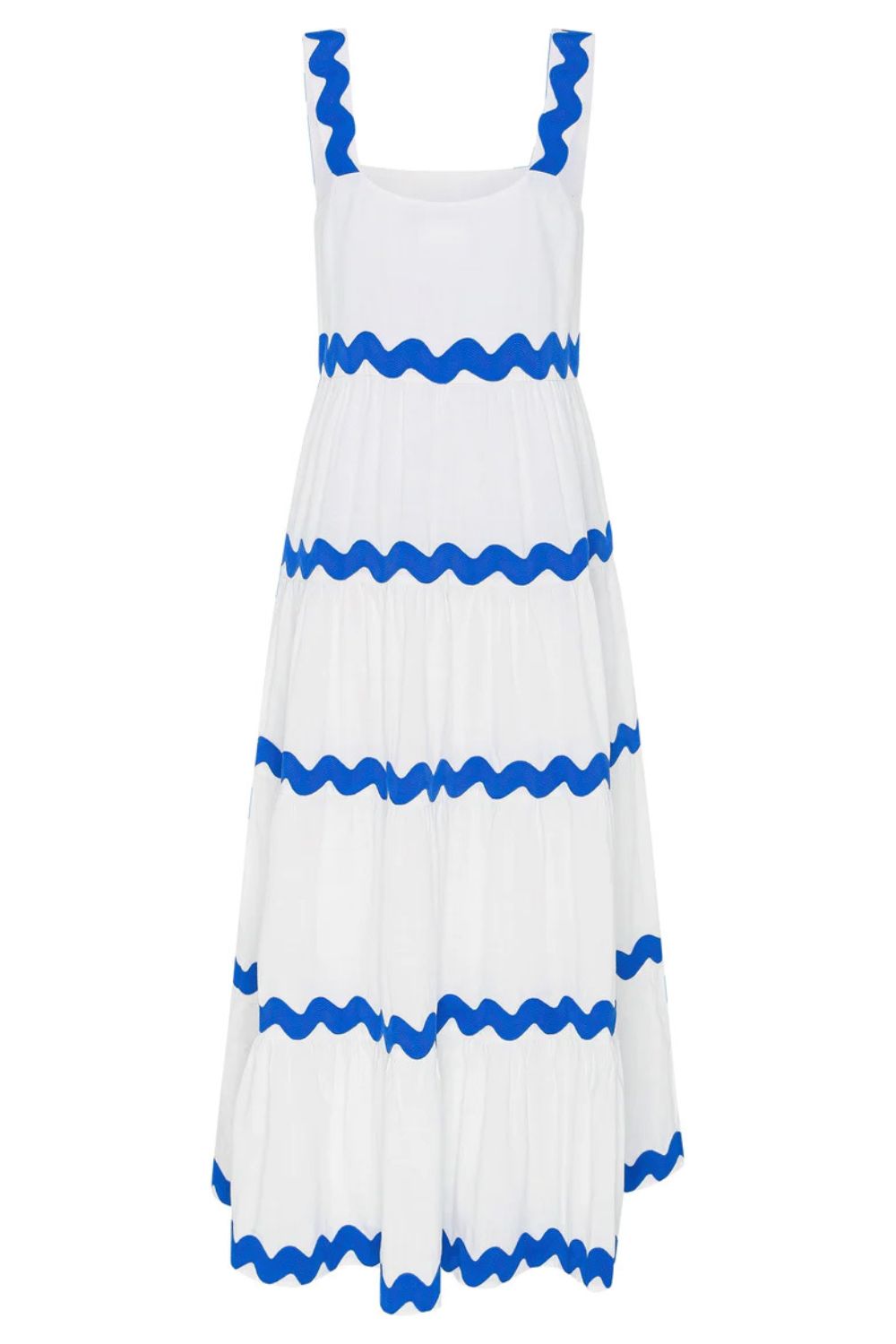 Contrast Trim Square Neck Wide Strap Maxi Dress