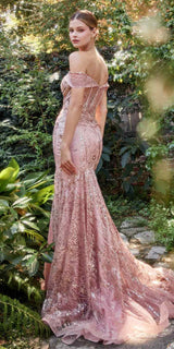 Andrea & Leo A1107 Long Off the Shoulder Lace Fit and Flare Gown