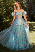 Blue Floral Printed Ball Gown - treasures-4-u-2-day