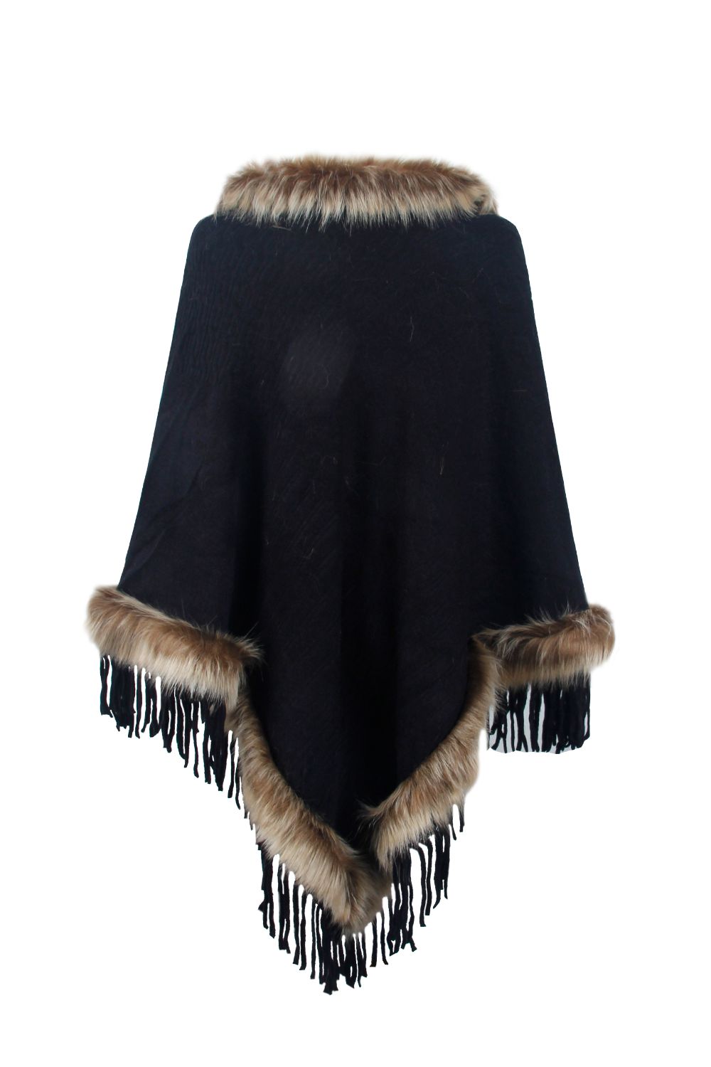 Monah Paloma 100% Polyester Pretty-n-Plush Faux Fur Trim Fringe Detail Poncho (Multicolor)