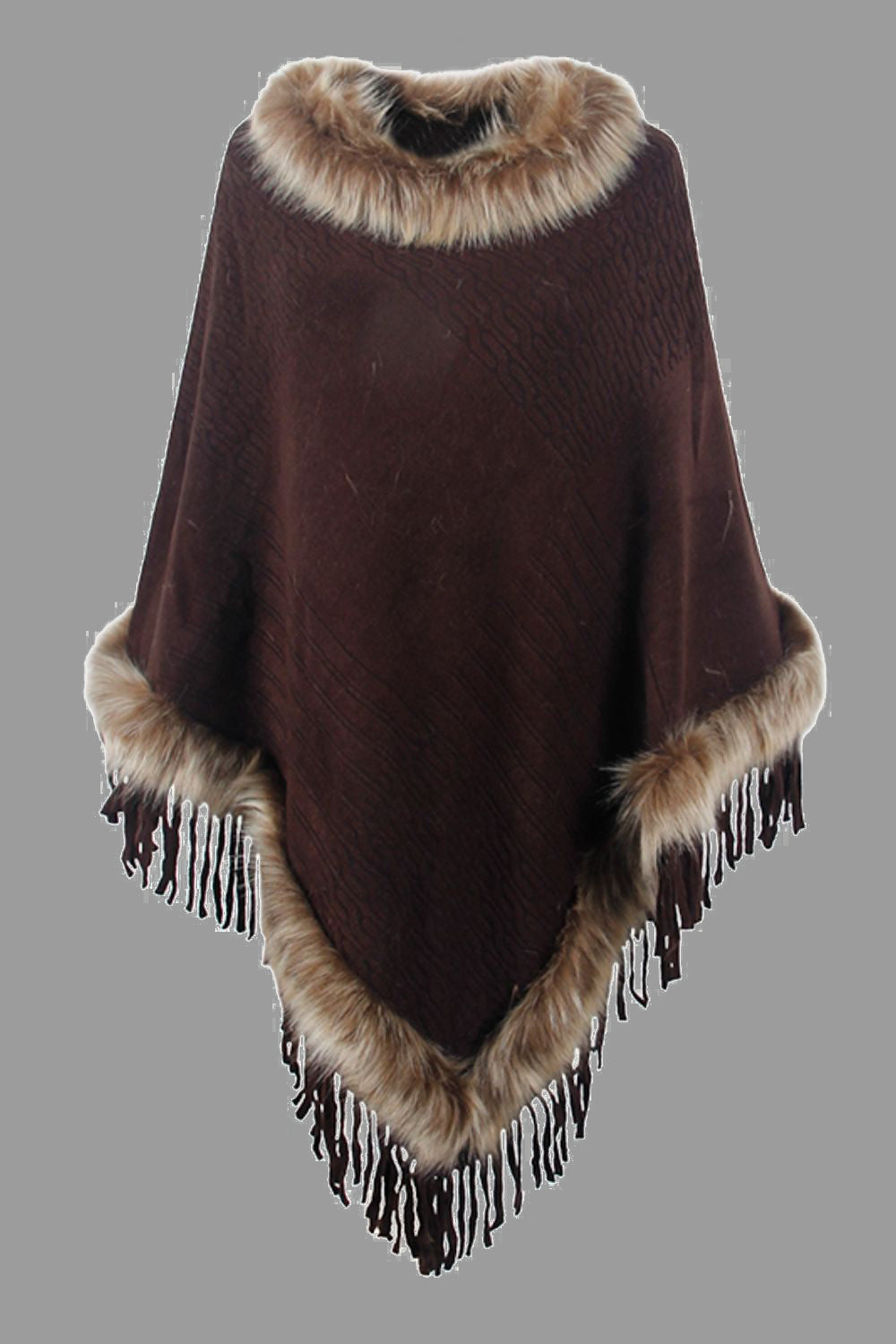 Monah Paloma 100% Polyester Pretty-n-Plush Faux Fur Trim Fringe Detail Poncho (Multicolor)