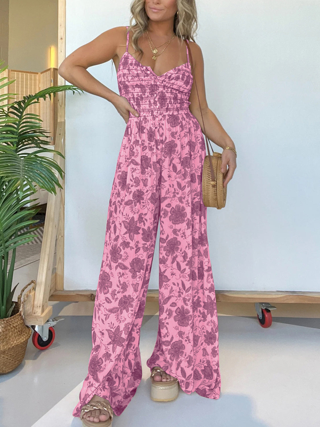 Bold-n-Beautiful 100% Spandex Floral Print Sweetheart Neckline Palazzo Pant Jumpsuit (Multicolors)