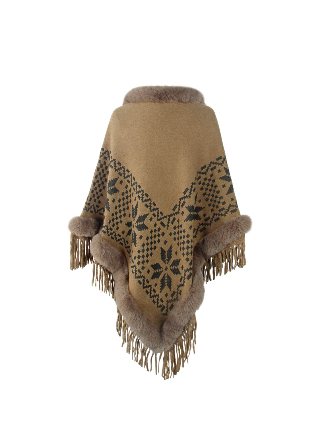 Monah Paloma Acrylic Blend Pretty-n-Plush Fringe Geometric Cape Sleeve Poncho (Multicolor)