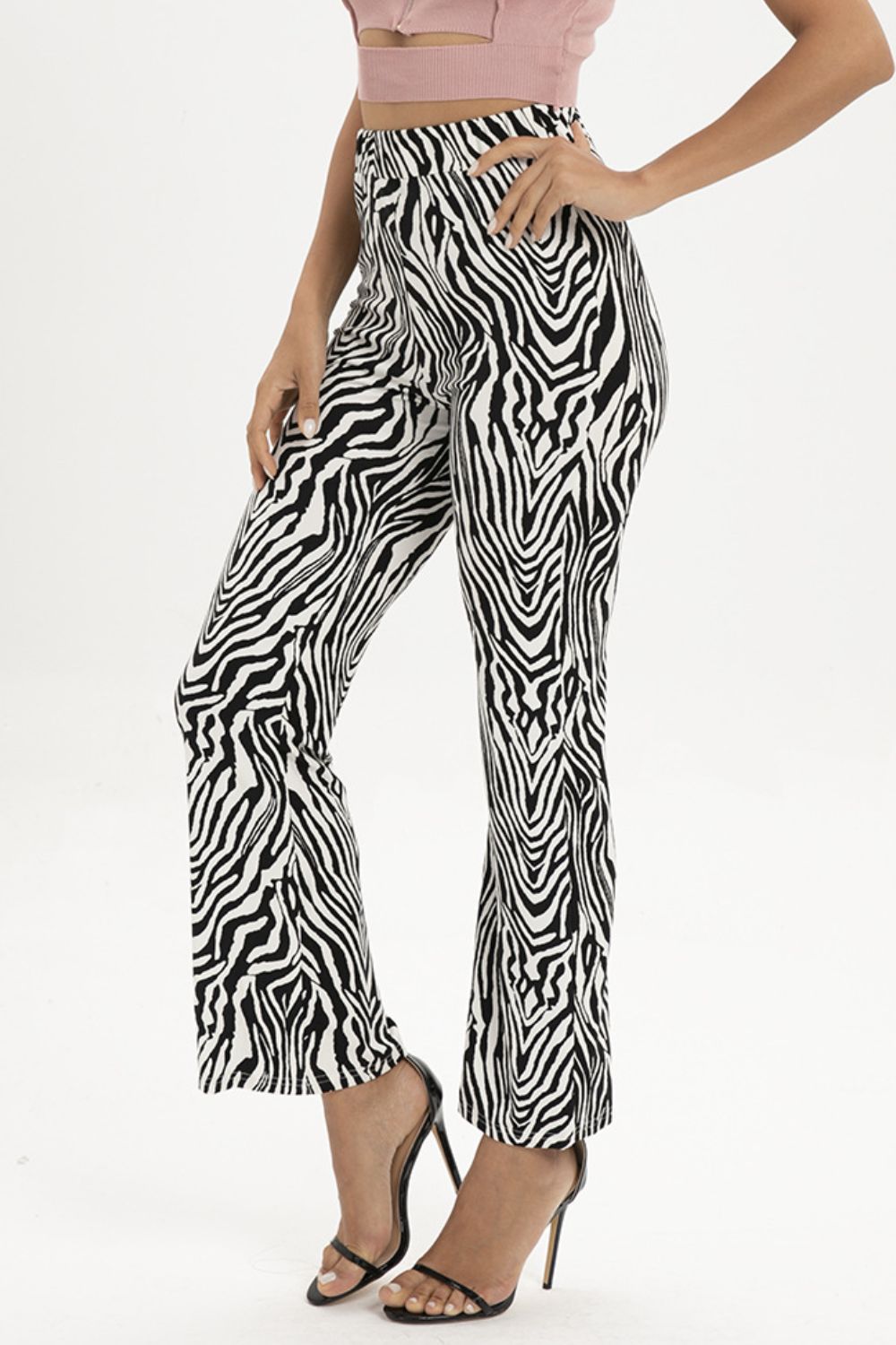 Samantha On Safari Polyester/Spandex Blend Zebra Print Stretchy Straight Leg Pants (Zebra)