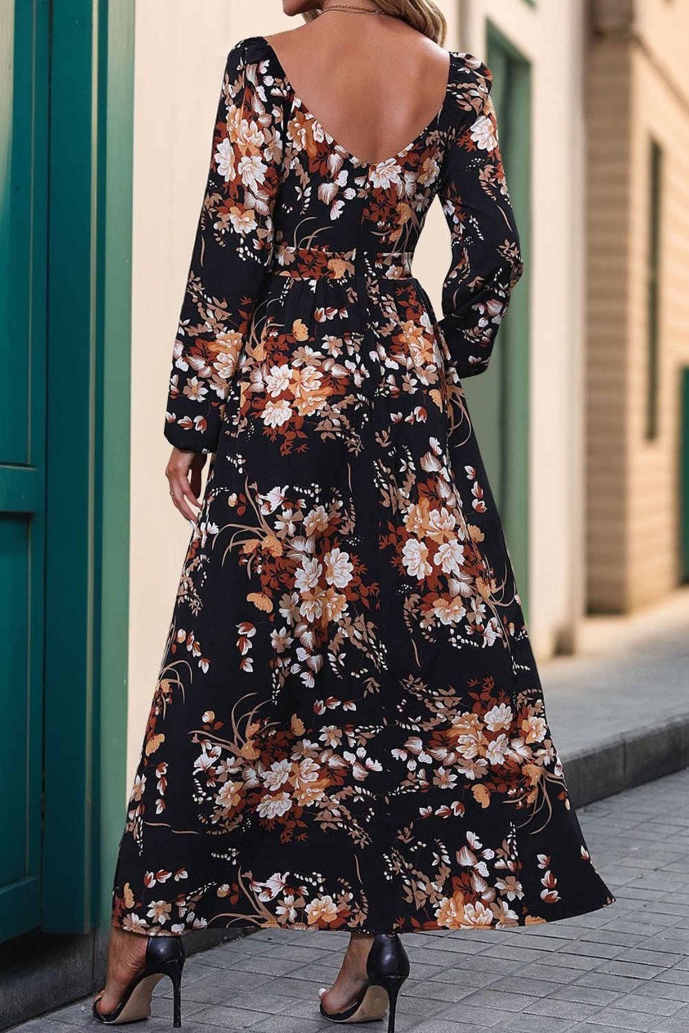 Our Best 100% Polyester Exotic Floral Print Perfee Slit Surplice Long Sleeve Maxi Dress (Variants)