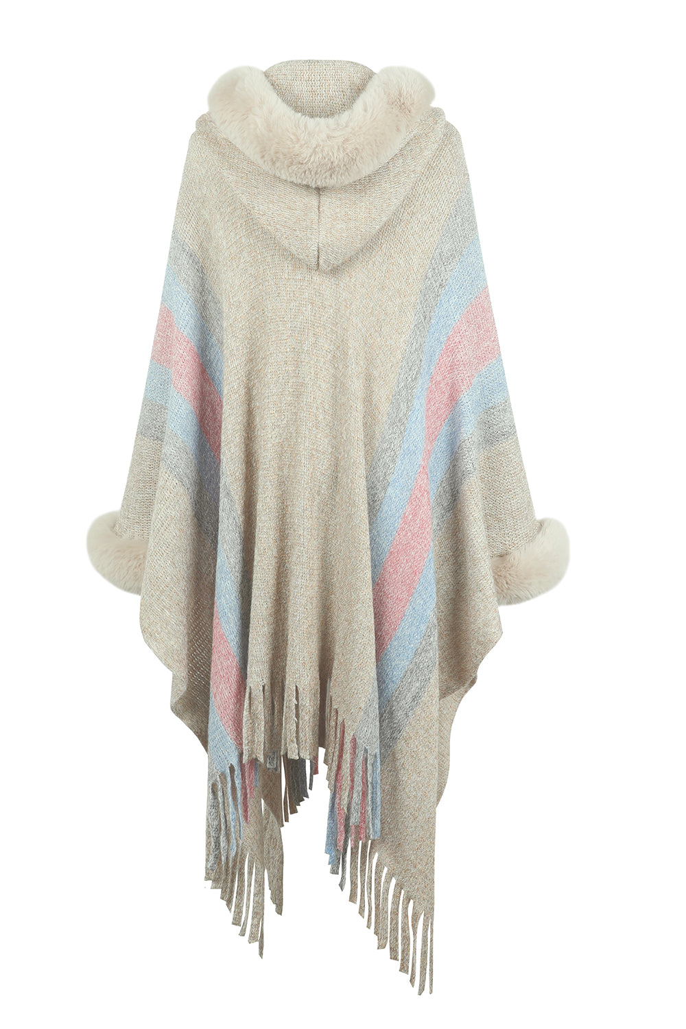 Monah Paloma 100% Polyester Pretty-n-Plush Long Line Fur Fringe Detail Poncho (Multicolor)