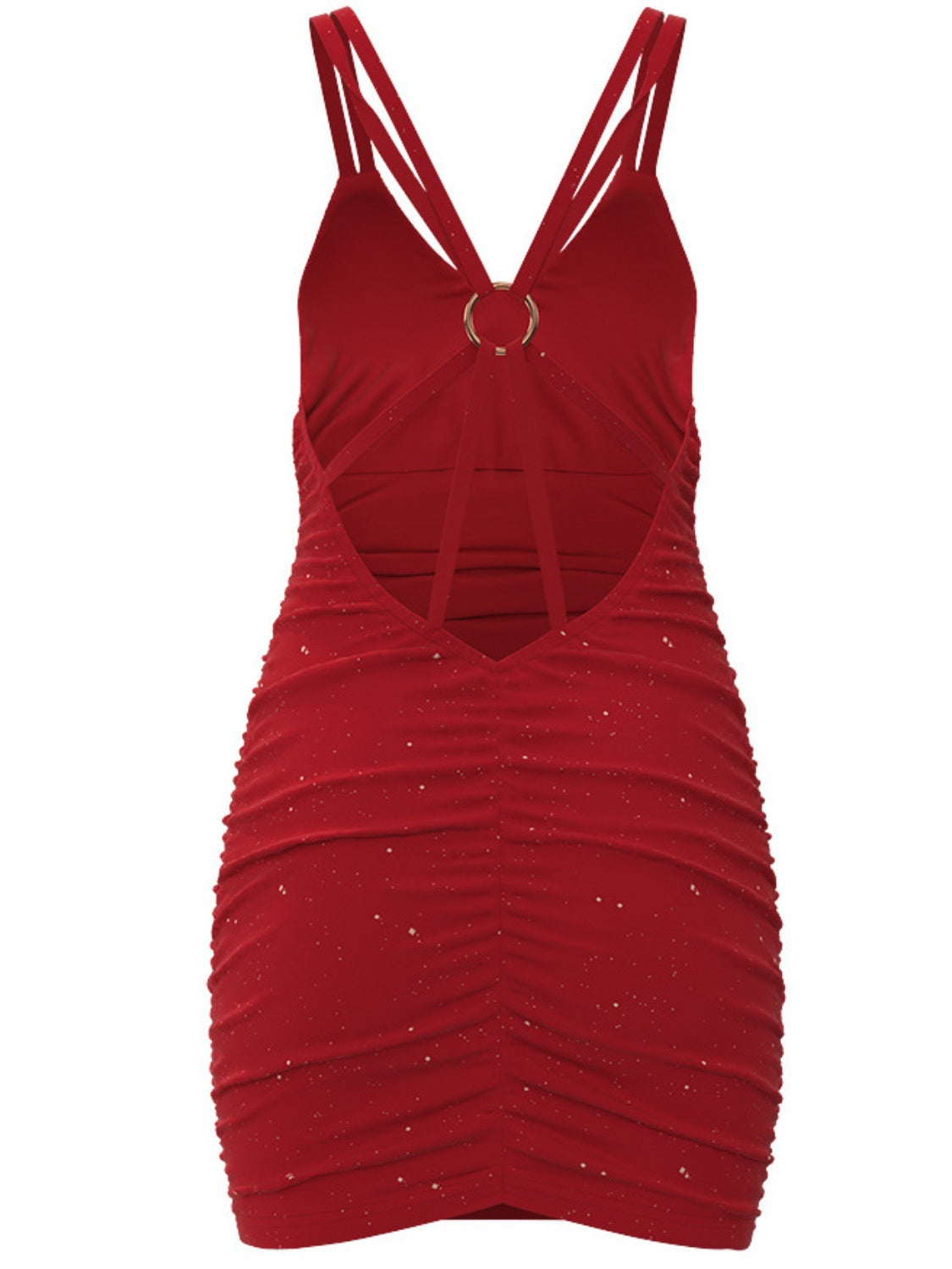 Our Best Polyester Blend Glitter Bespangled Back Ring Detail Double Spaghetti Straps Mini Dress (Multicolors)