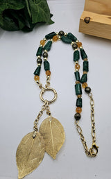 "Abundance Of Wealth" Necklace |Malachite , Citrine, and Pyrite