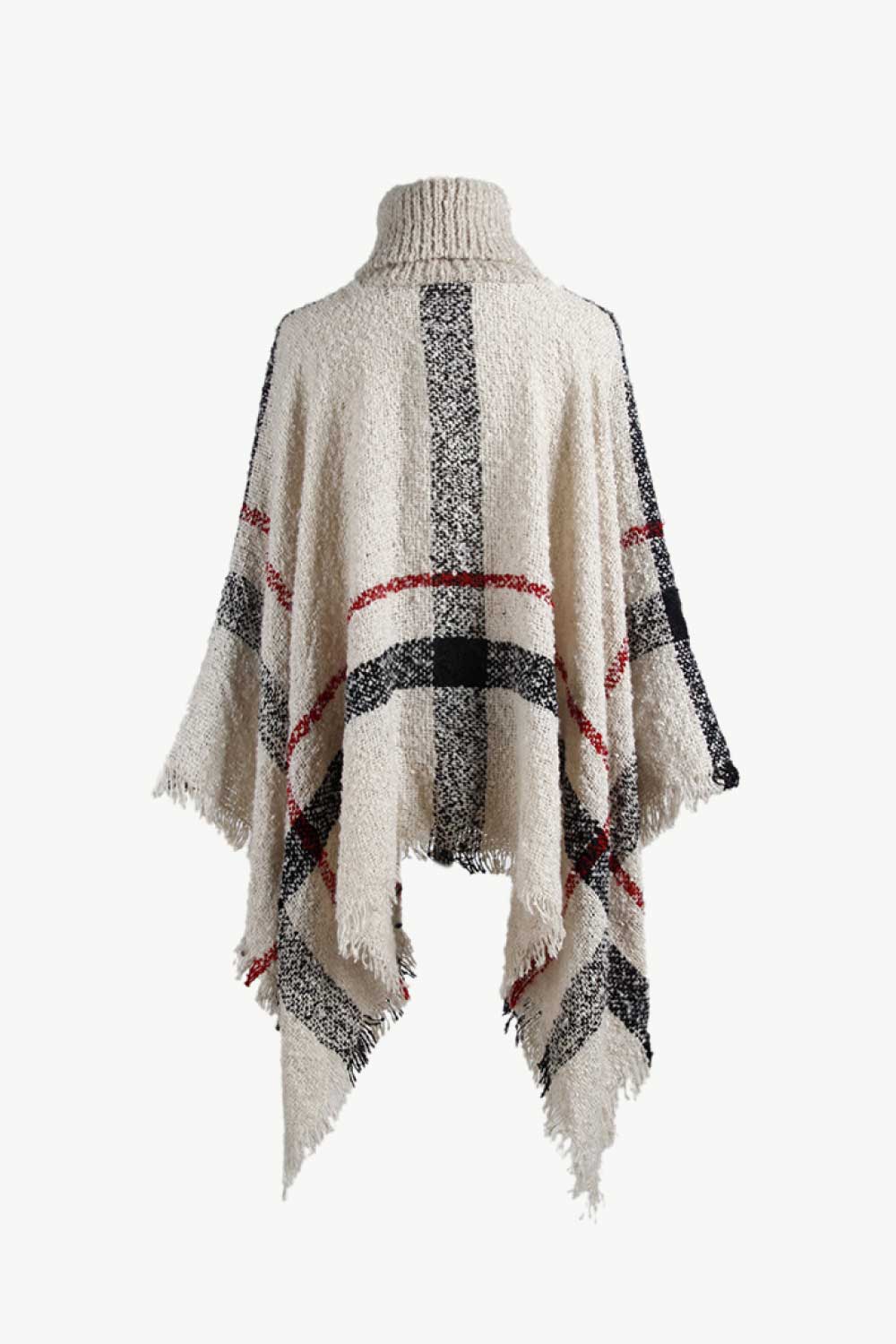 Monah Paloma Acrylic Blend Pretty-n-Plush Plaid Turtleneck Raw Hem Poncho (Multicolor)