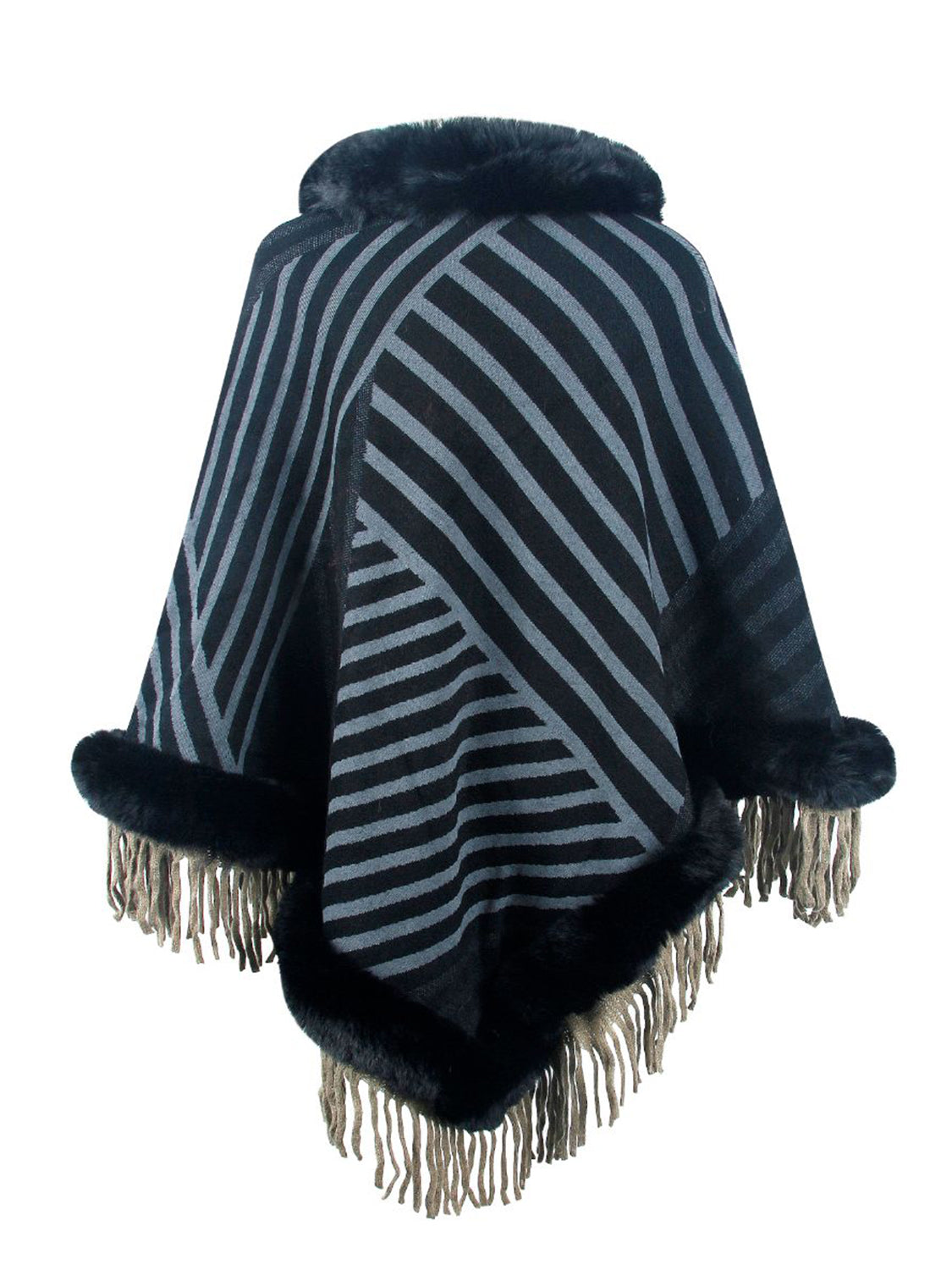 Monah Paloma 100% Polyester Pretty-n-Plush Fur Fringe Collar and Hem Poncho (Multicolor)