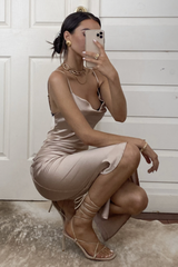 Aspen Cocktail Party Adjustable Midi Dress (Champagne Satin) - treasures-4-u-2-day
