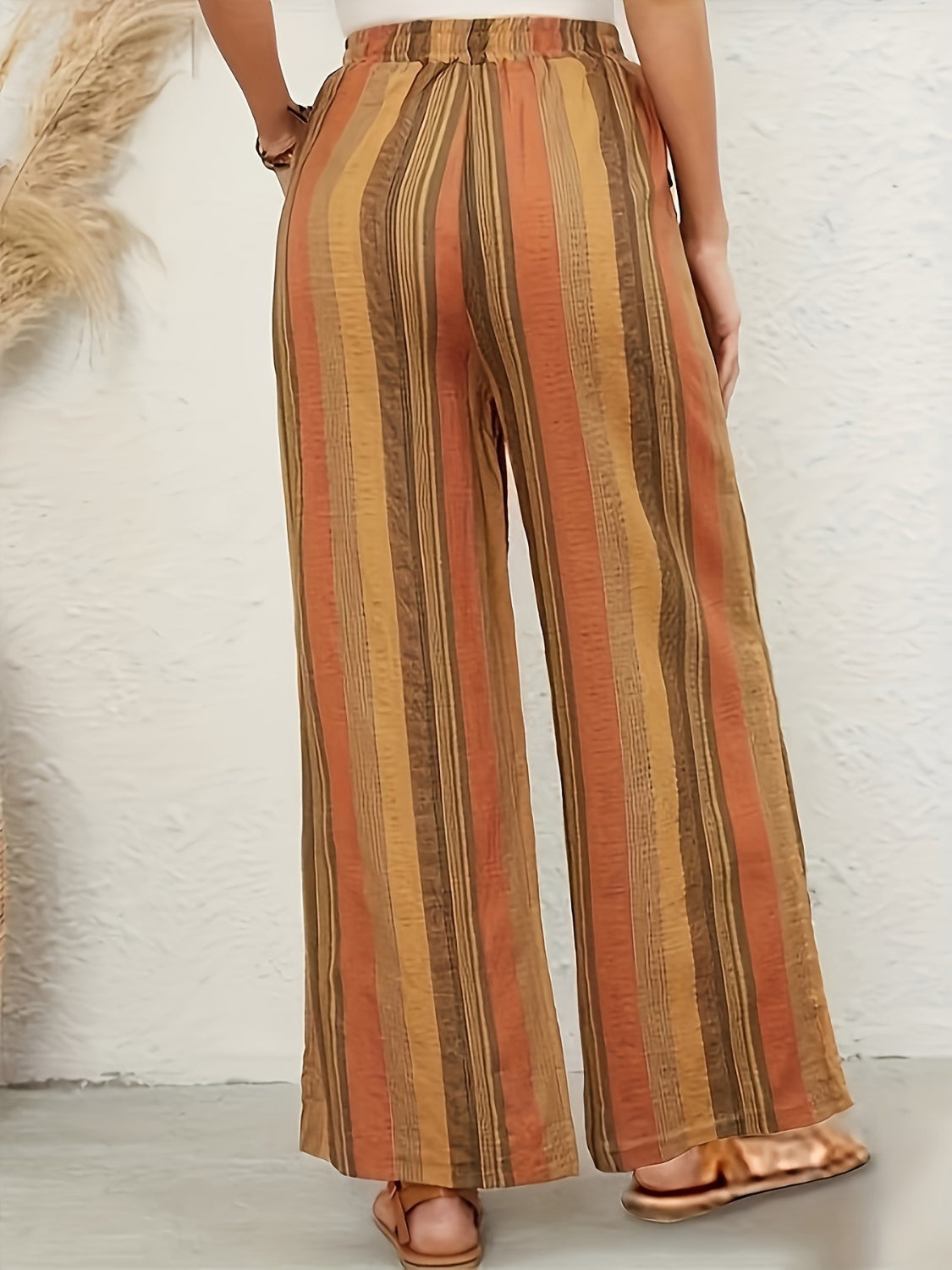 Our Best Polyester/Spandex Cool-n-Comfy Striped Drawstring Waist Wide Flare Pants (Mustard)