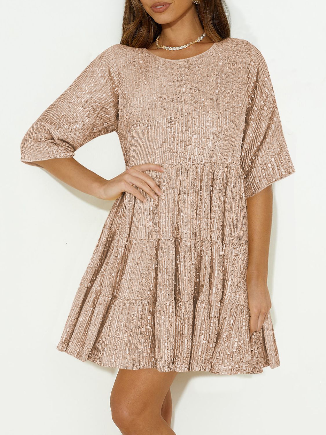 Fashion Plus Polyester/Elastane Sequin Bespangled Half Sleeve Mini Dress (Multi)