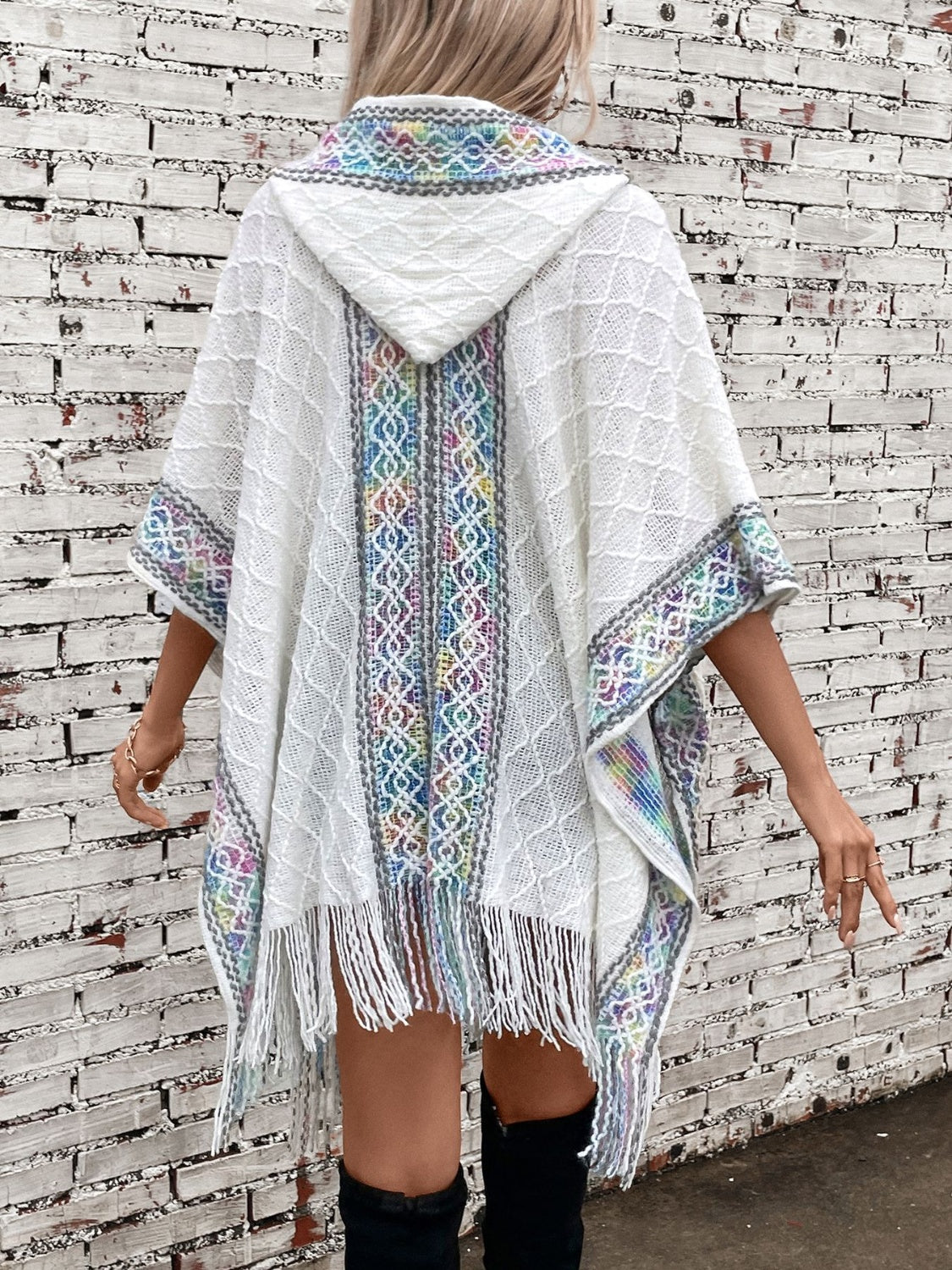 Monah Paloma 100% Acrylic Pretty-n-Plush Fringe Detail Half Sleeve Hooded Poncho (Multicolor)