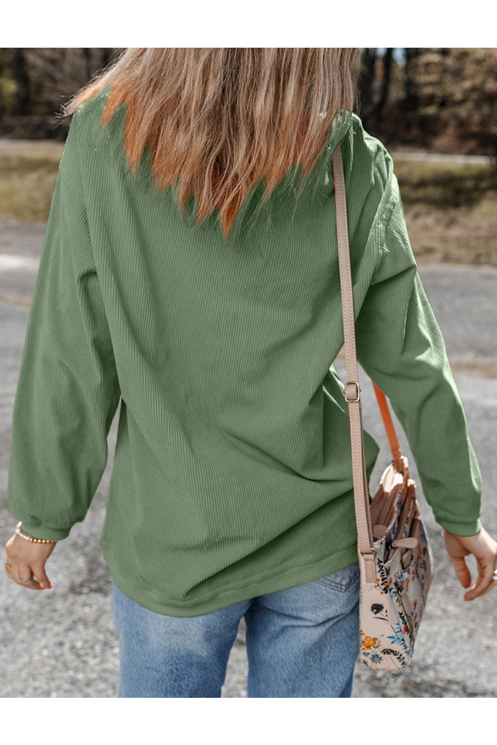 LUCKY Rhinestone Round Neck Long Sleeve Sweatshirt